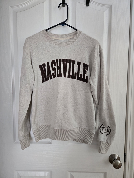 Sweaters - Nashville Crewneck Sweater - Cream with Brown Lettering